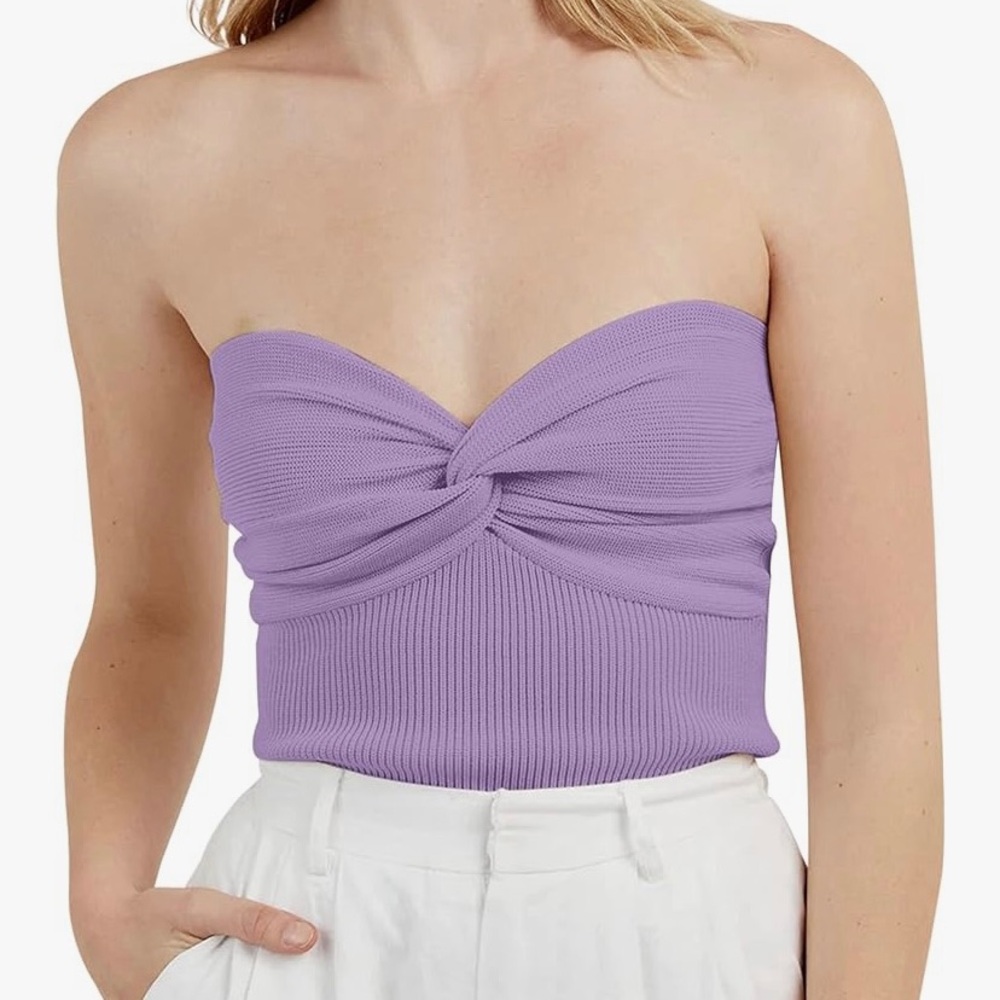 Meladyan Women Twist Knot Front Solid Knit Bandeau Tube Top